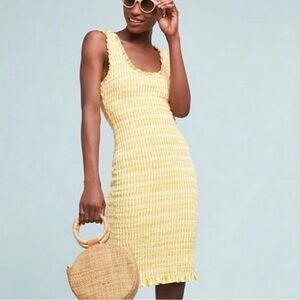 Anthropologie Akemi + Kim Smocked Yellow Ruffled Midi Dress